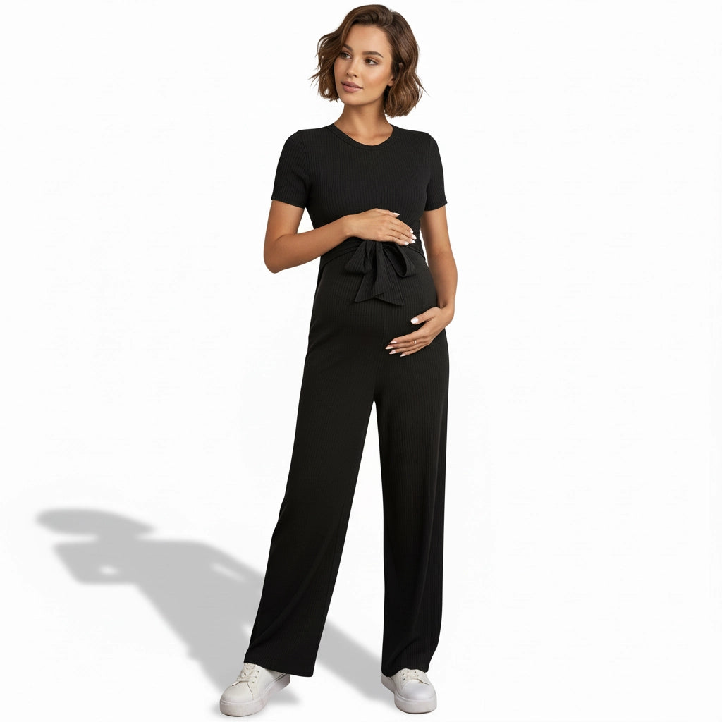 Tie-Waist Sleek-Fit Maternity Jumpsuit