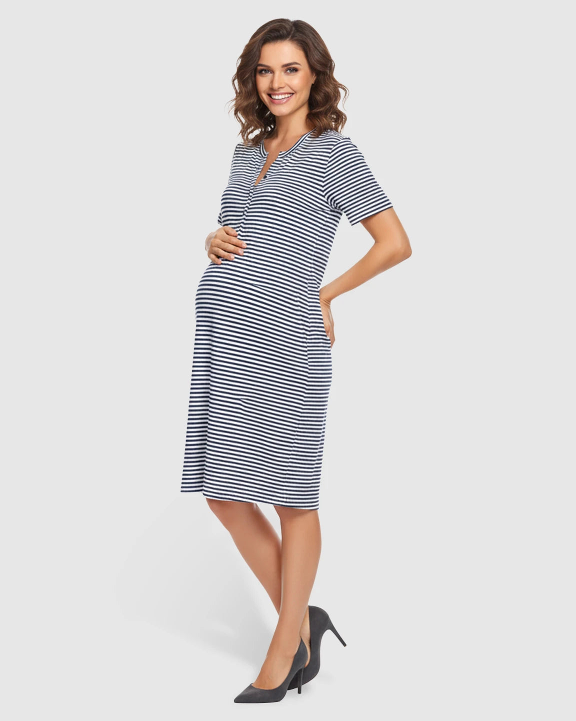 Button-Front Easy-Access Maternity & Nursing Sleep Dress