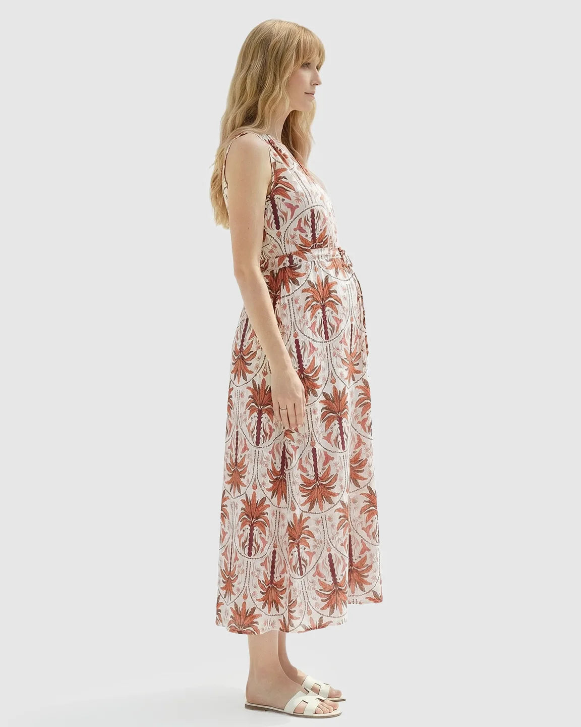 Tie-Waist Flowy Maternity Midi Dress