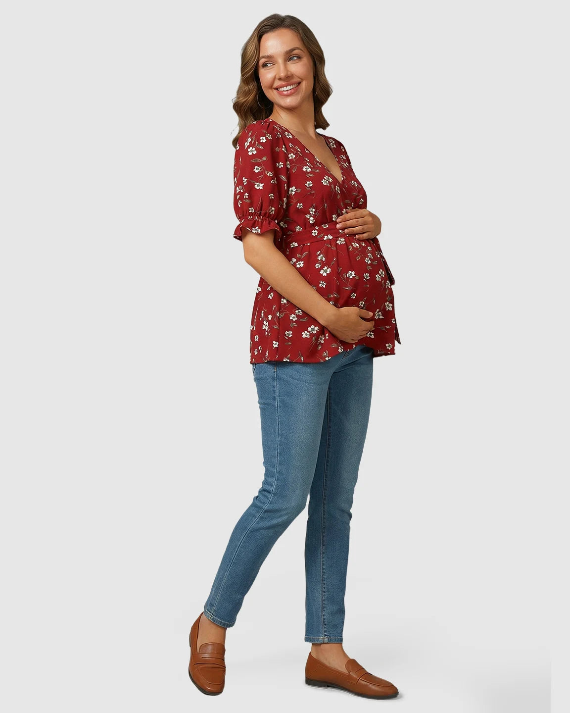 Crossover V-Neck Floral Style Maternity & Nursing Top