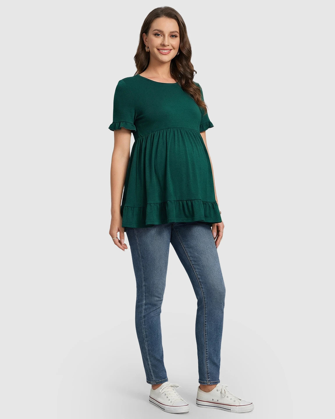 Ruffled-Sleeve Flowy-Fit Maternity Top