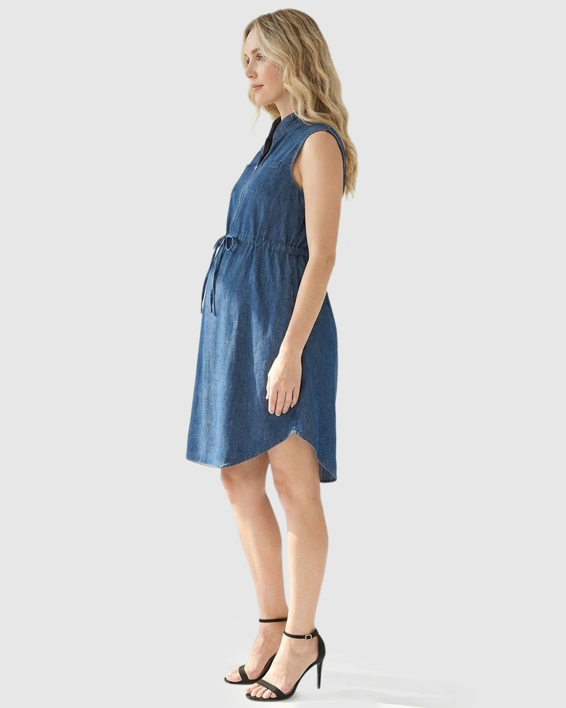 Front-Zip Denim Casual Nursing & Maternity Dress
