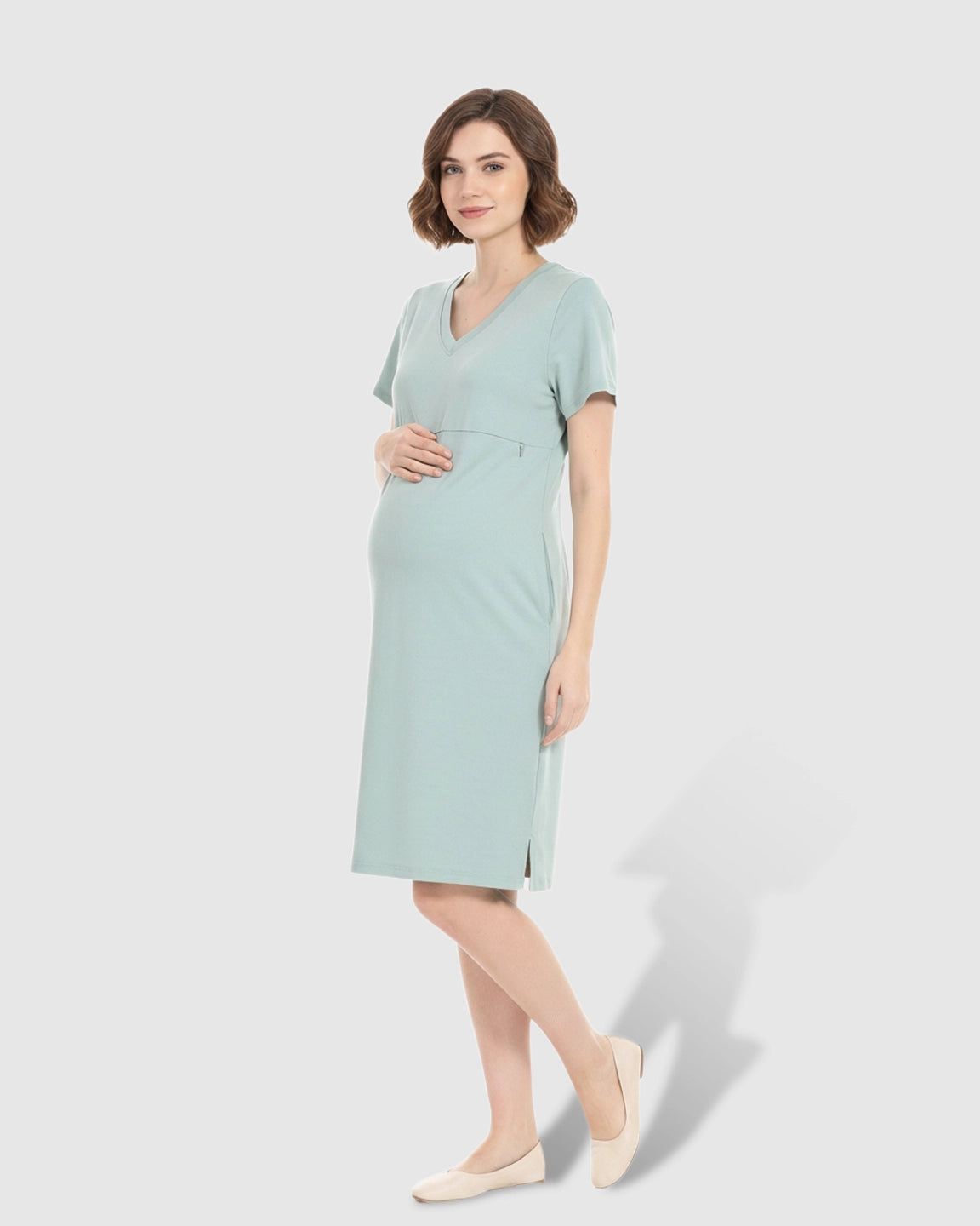 V-Neck Cotton Casual Nursing & Maternity Dress