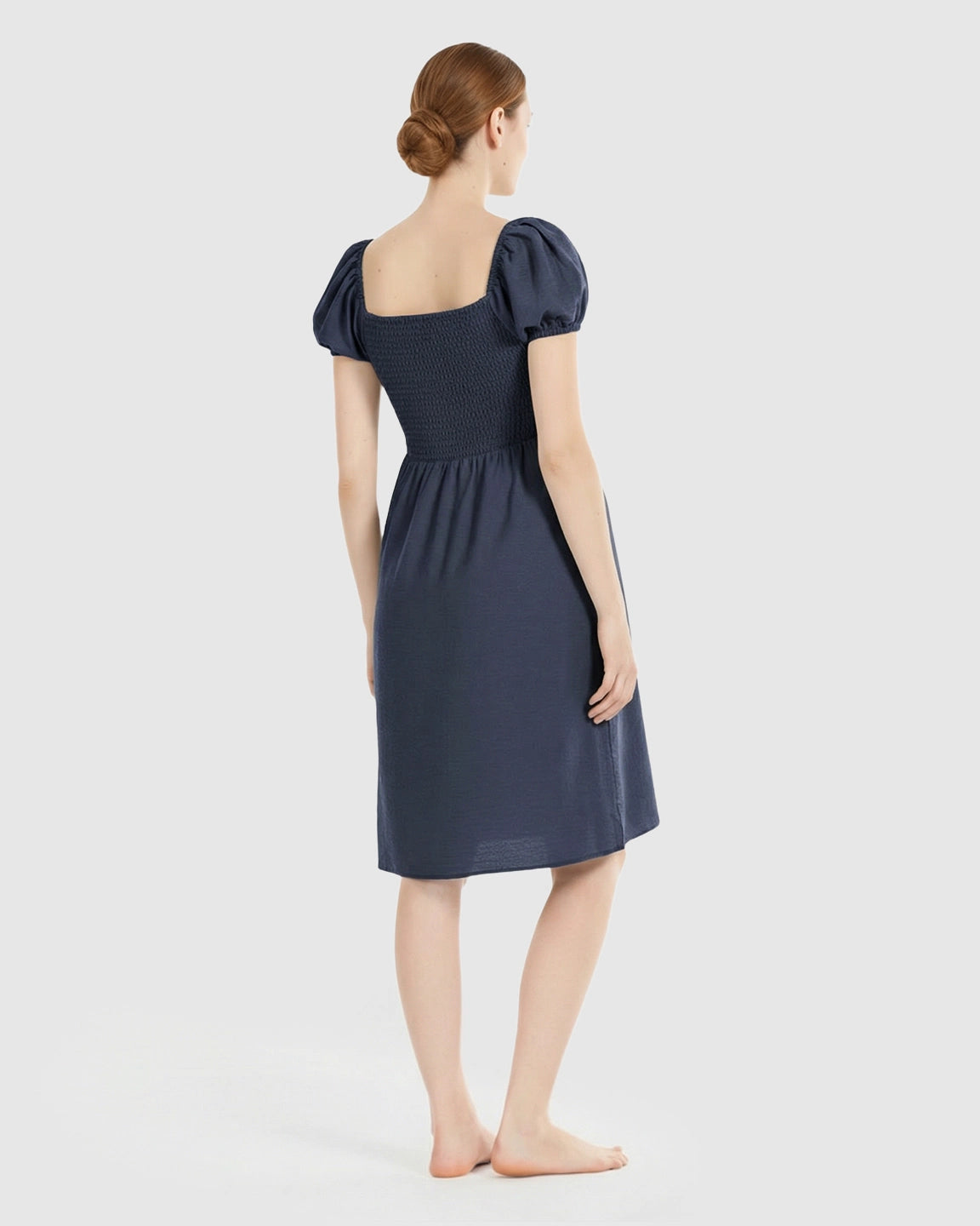 Retro Puff-Sleeve Flowy Maternity & Nursing Midi Dress