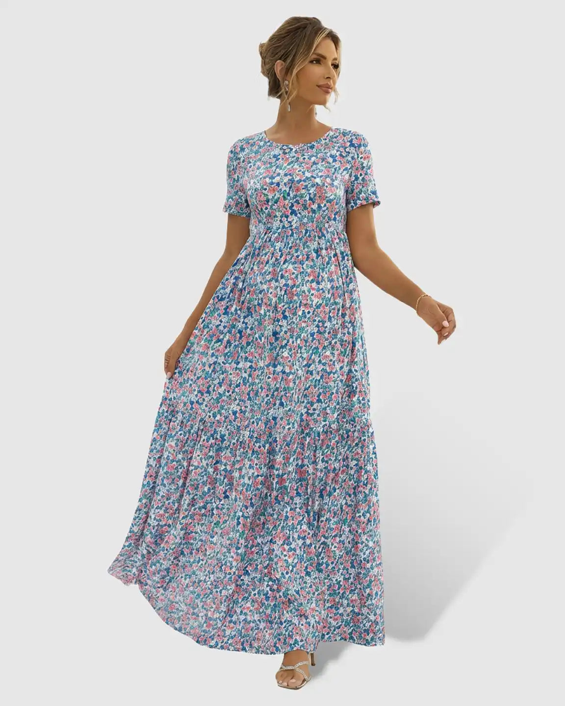 Flowy Floral-Pastoral Style Maternity Maxi Dress