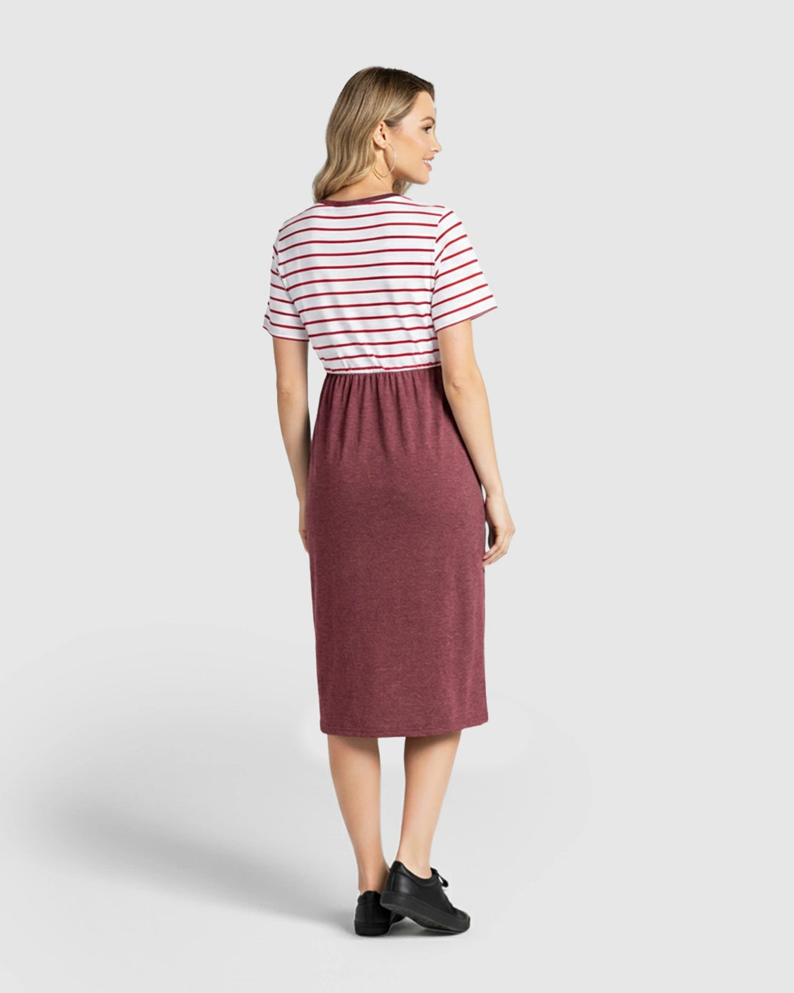 Striped Tie-Waist Casual Maternity Midi Dress
