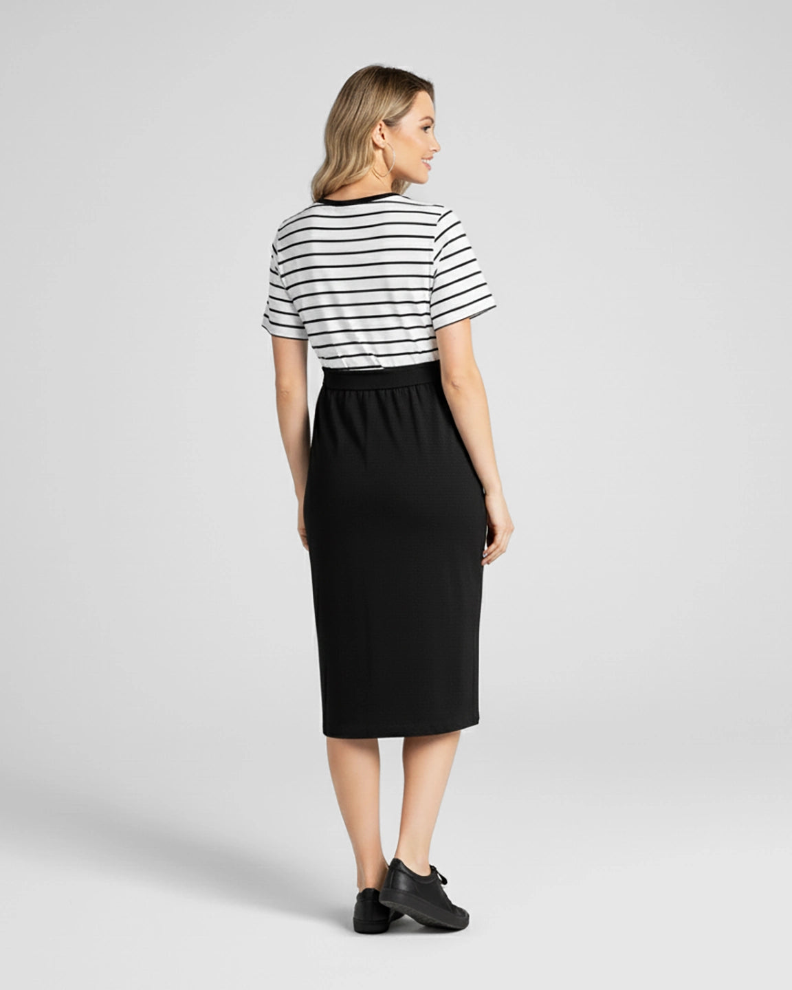 Striped Tie-Waist Casual Maternity Midi Dress