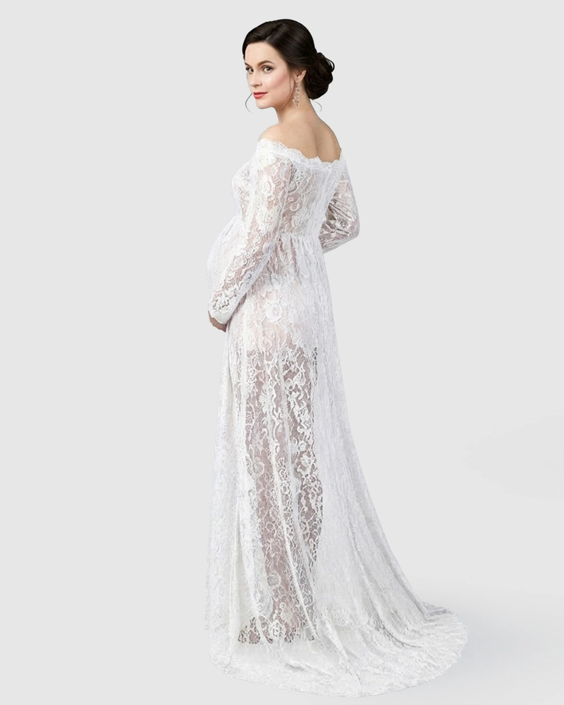 Off-Shoulder Lace Slit Maternity Gown