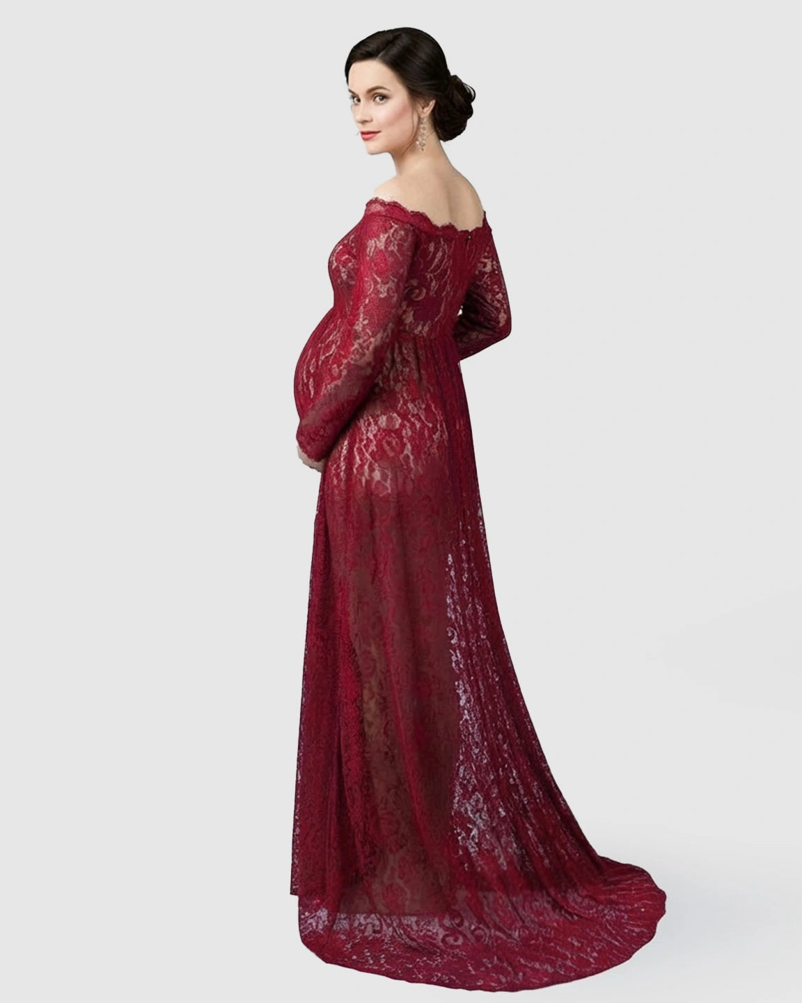 Off-Shoulder Lace Slit Maternity Gown