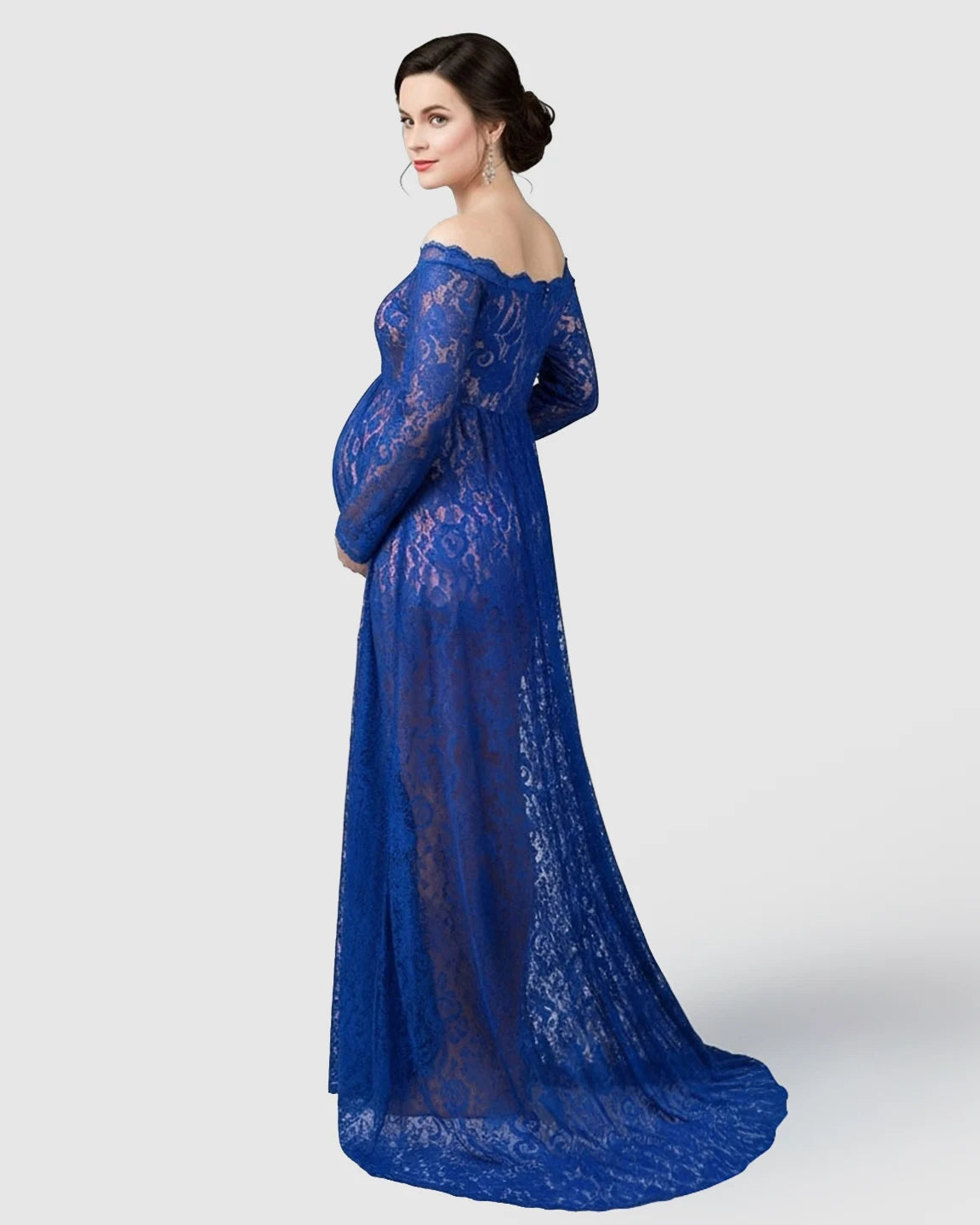 Off-Shoulder Lace Slit Maternity Gown