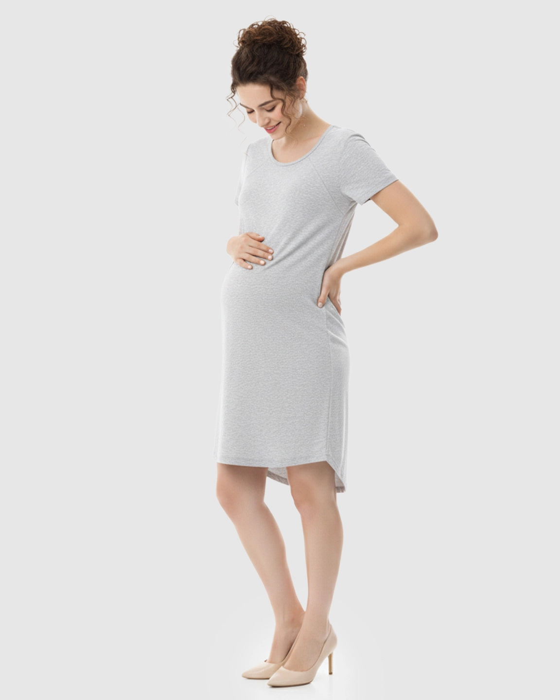 Side-Access Nursing Casual Maternity Midi Dress