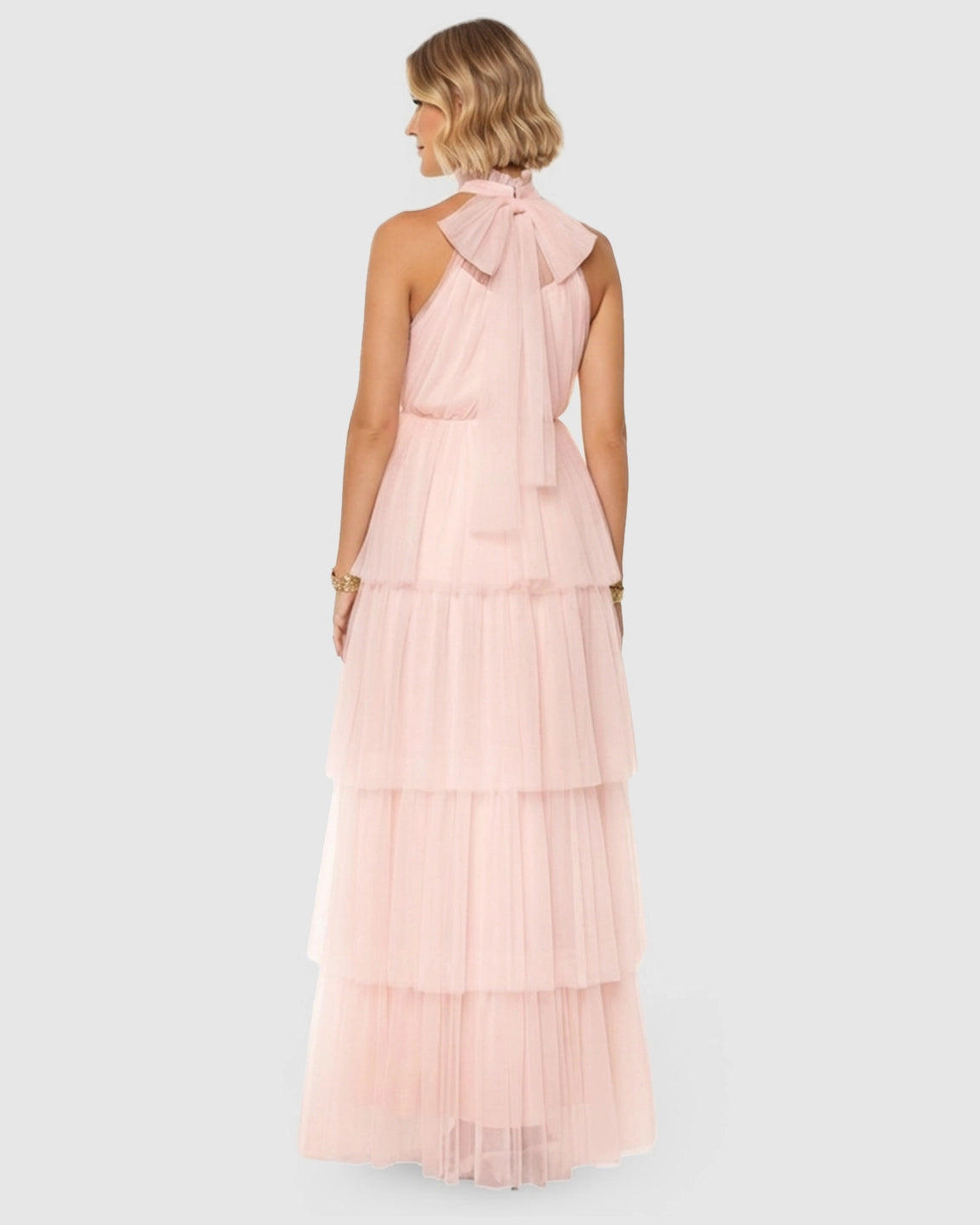 Halter Neck Tiered Mesh Maternity Gown