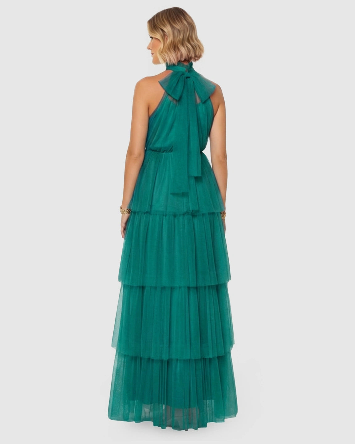 Halter Neck Tiered Mesh Maternity Gown