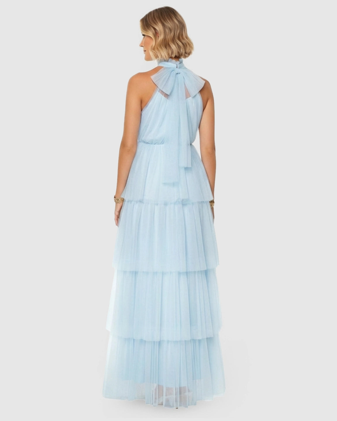 Halter Neck Tiered Mesh Maternity Gown