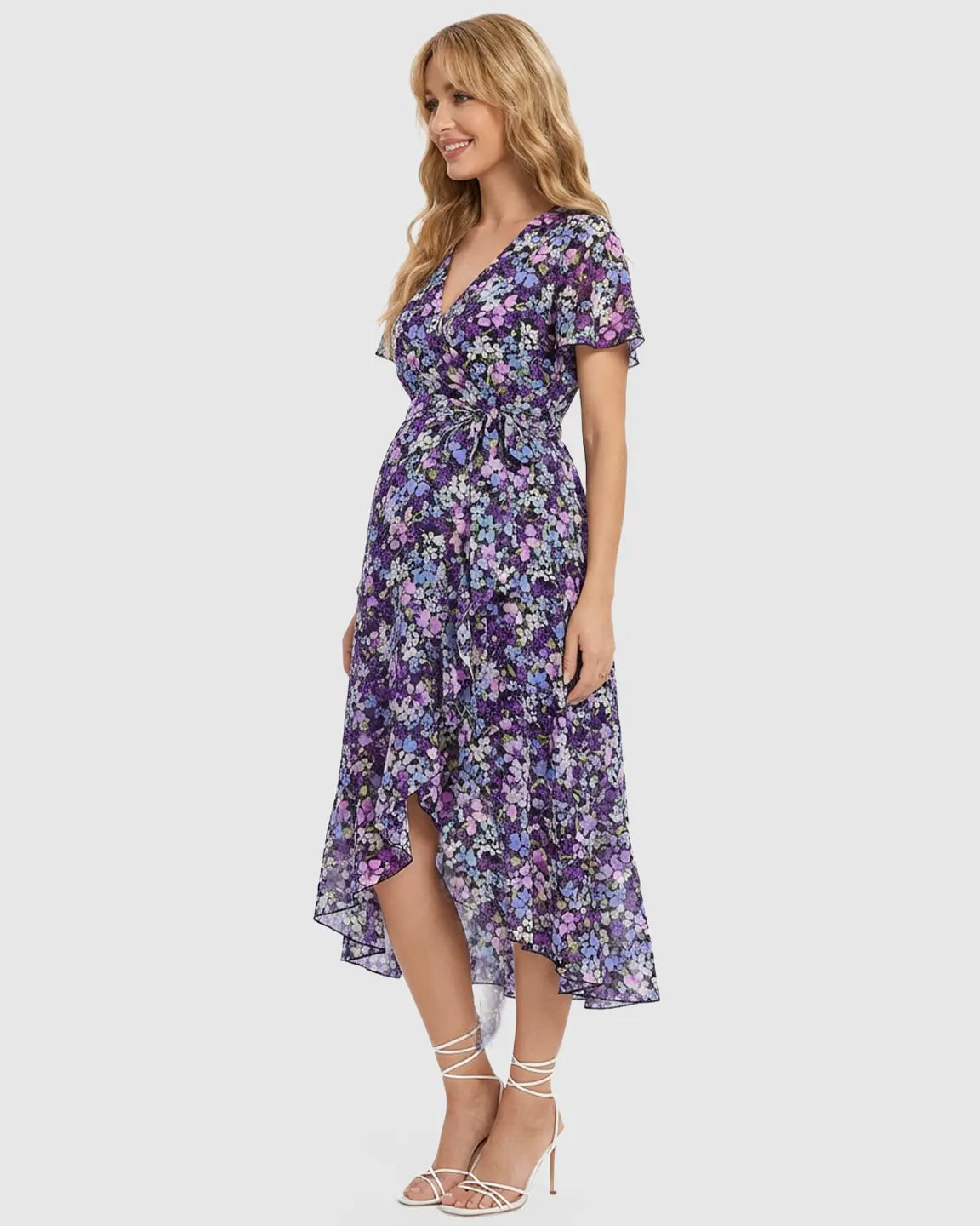 Front-Slit Wrap Maternity Midi Dress