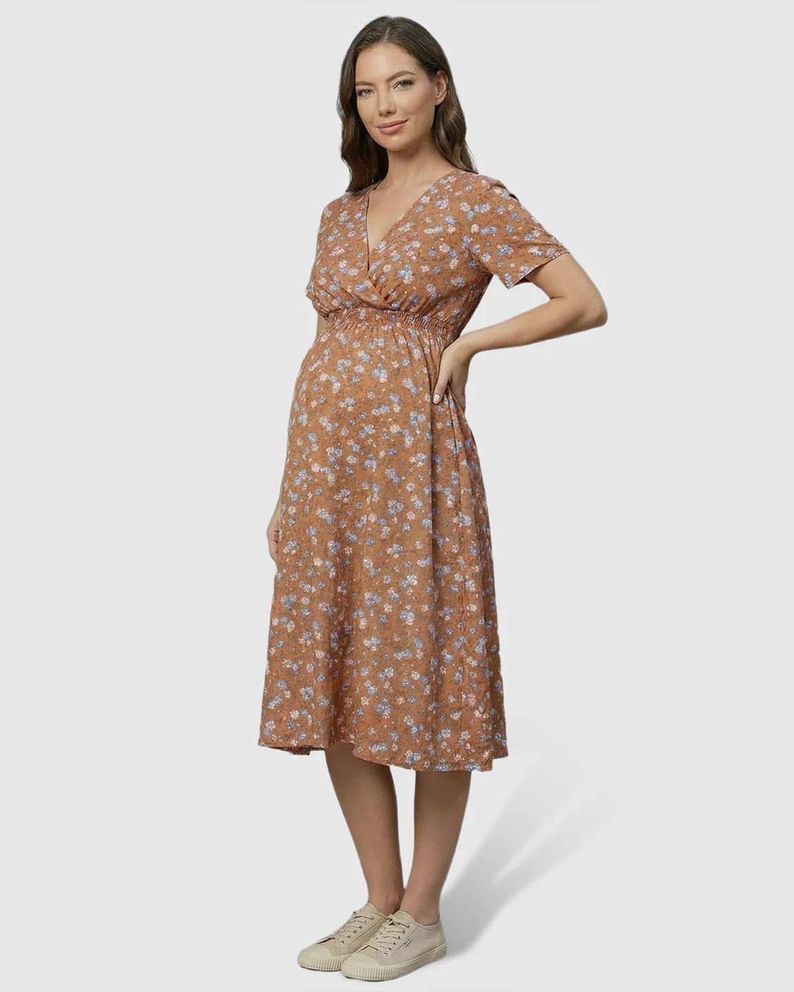 Stretch-Waist A-Line Maternity Midi Dress