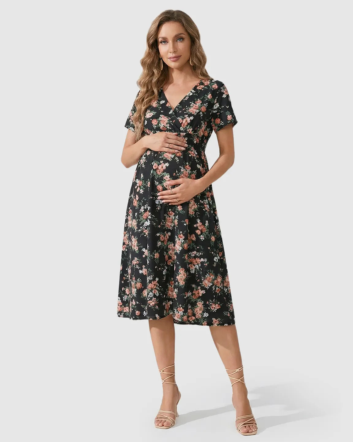 Stretch-Waist A-Line Maternity Midi Dress