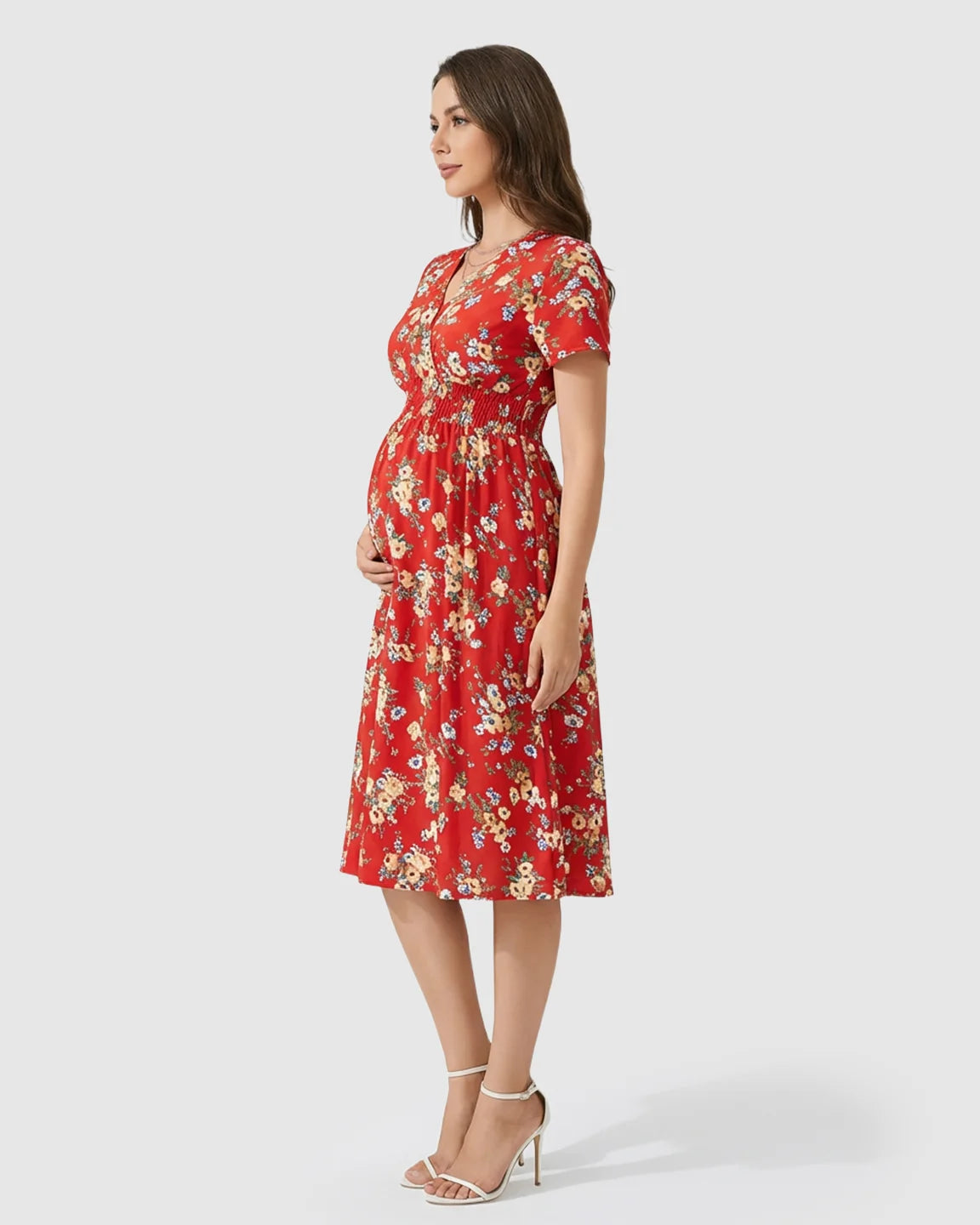 Stretch-Waist A-Line Maternity Midi Dress