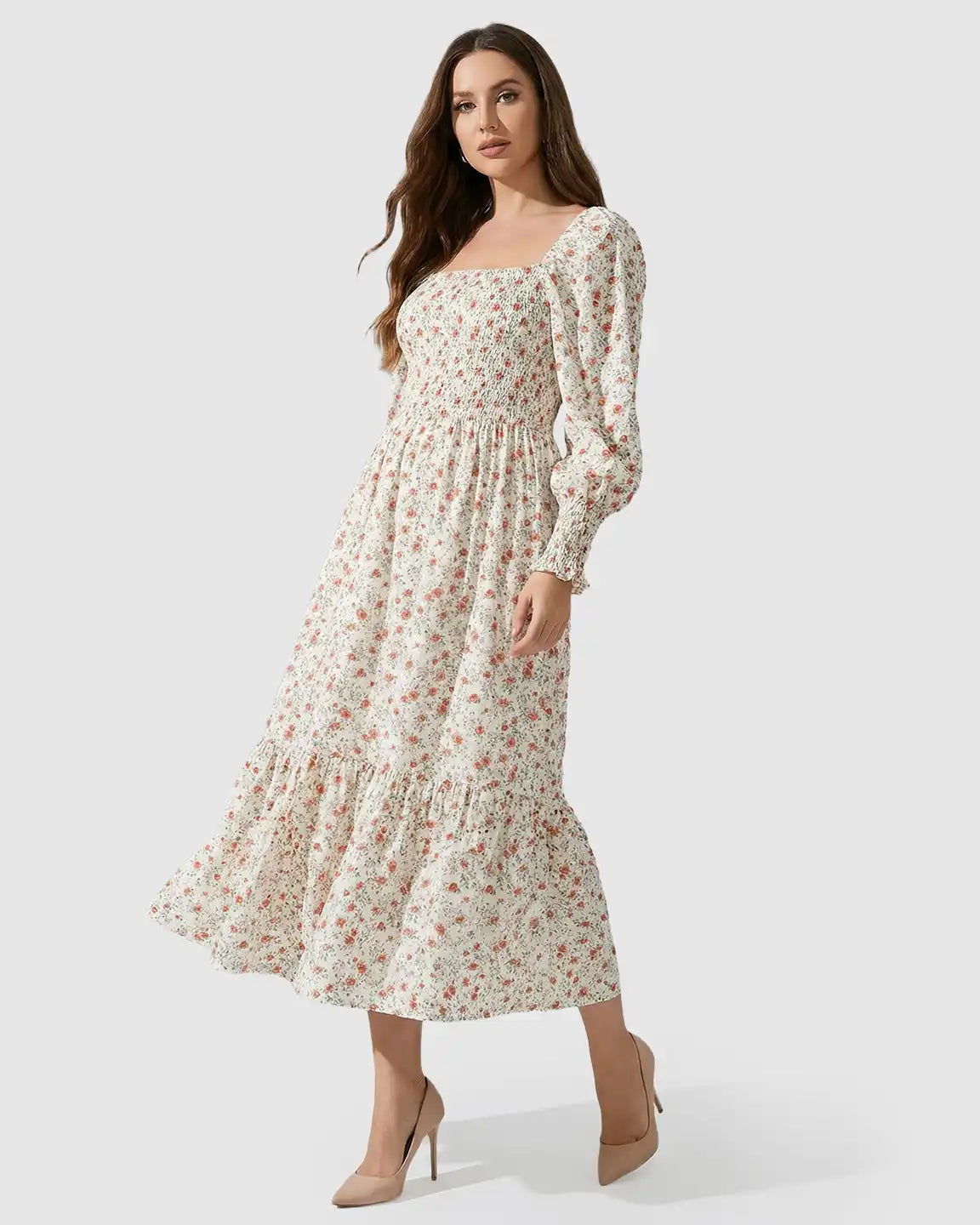Smocked Boho Style Maternity Midi Dress
