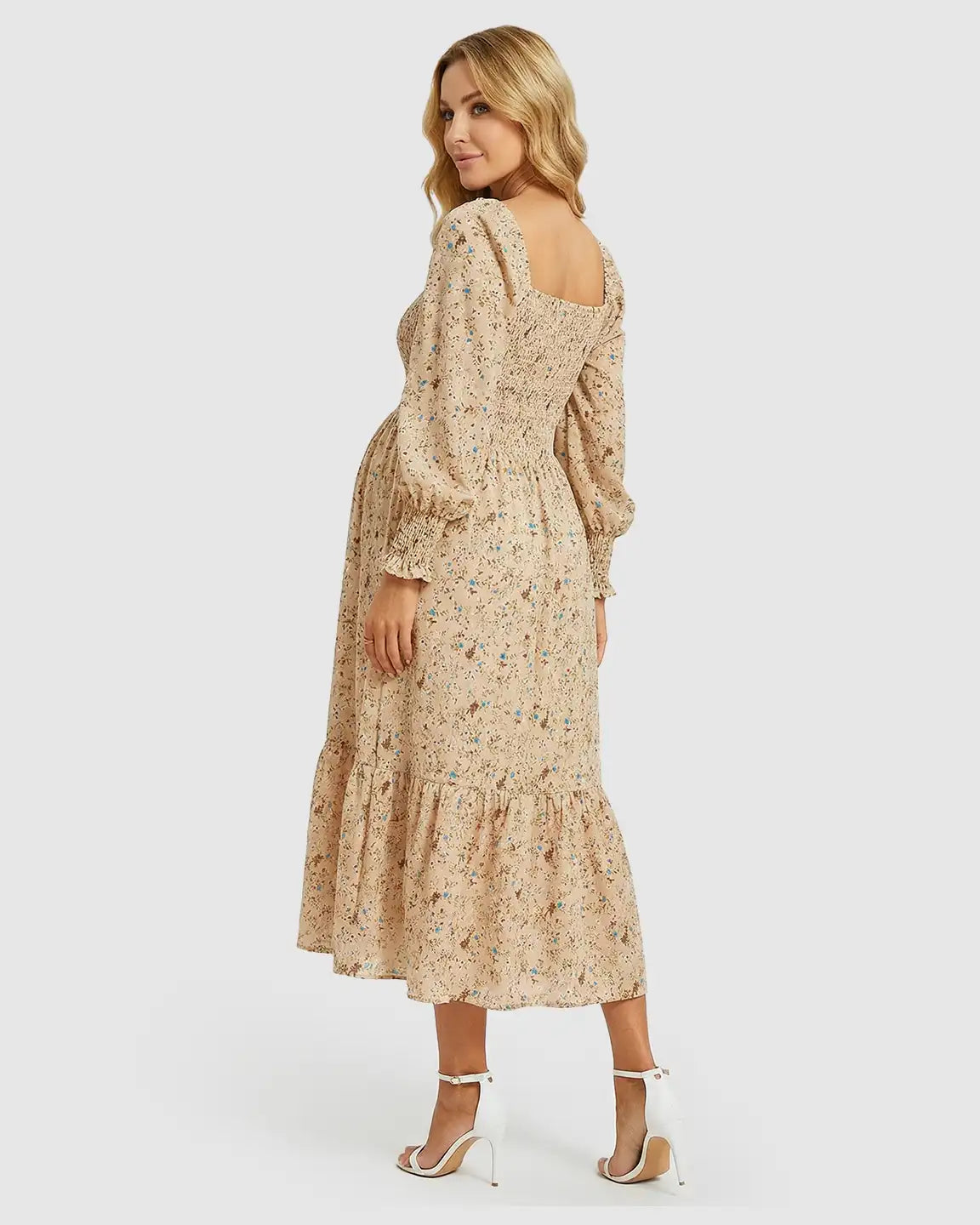 Wrinkle-Resistant Floral Maternity Midi Dress