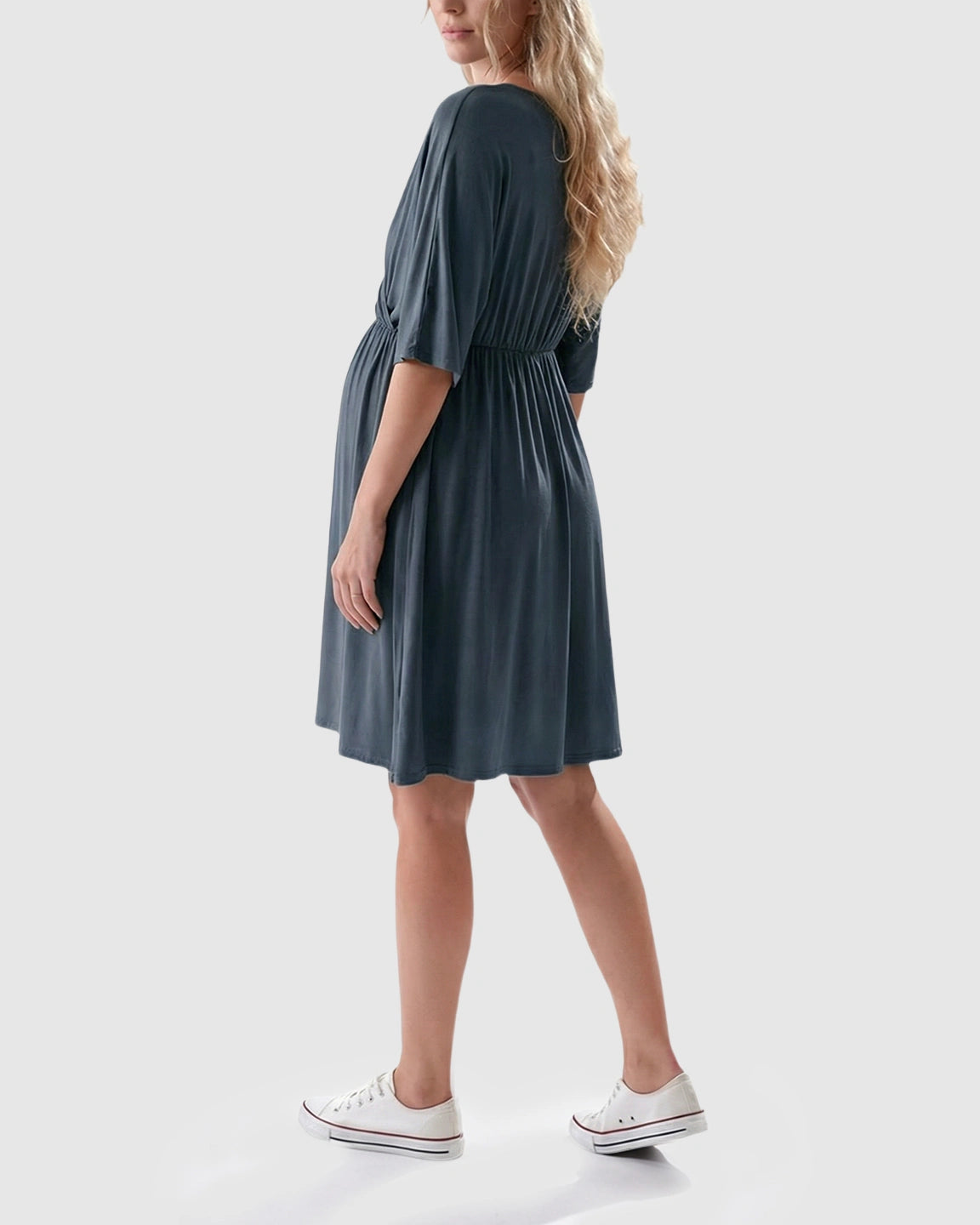 Cross-Front Romantic Style Maternity Midi Dress
