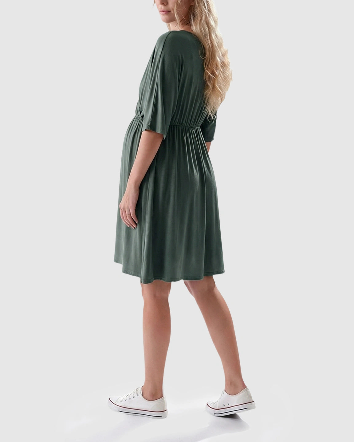 Cross-Front Romantic Style Maternity Midi Dress