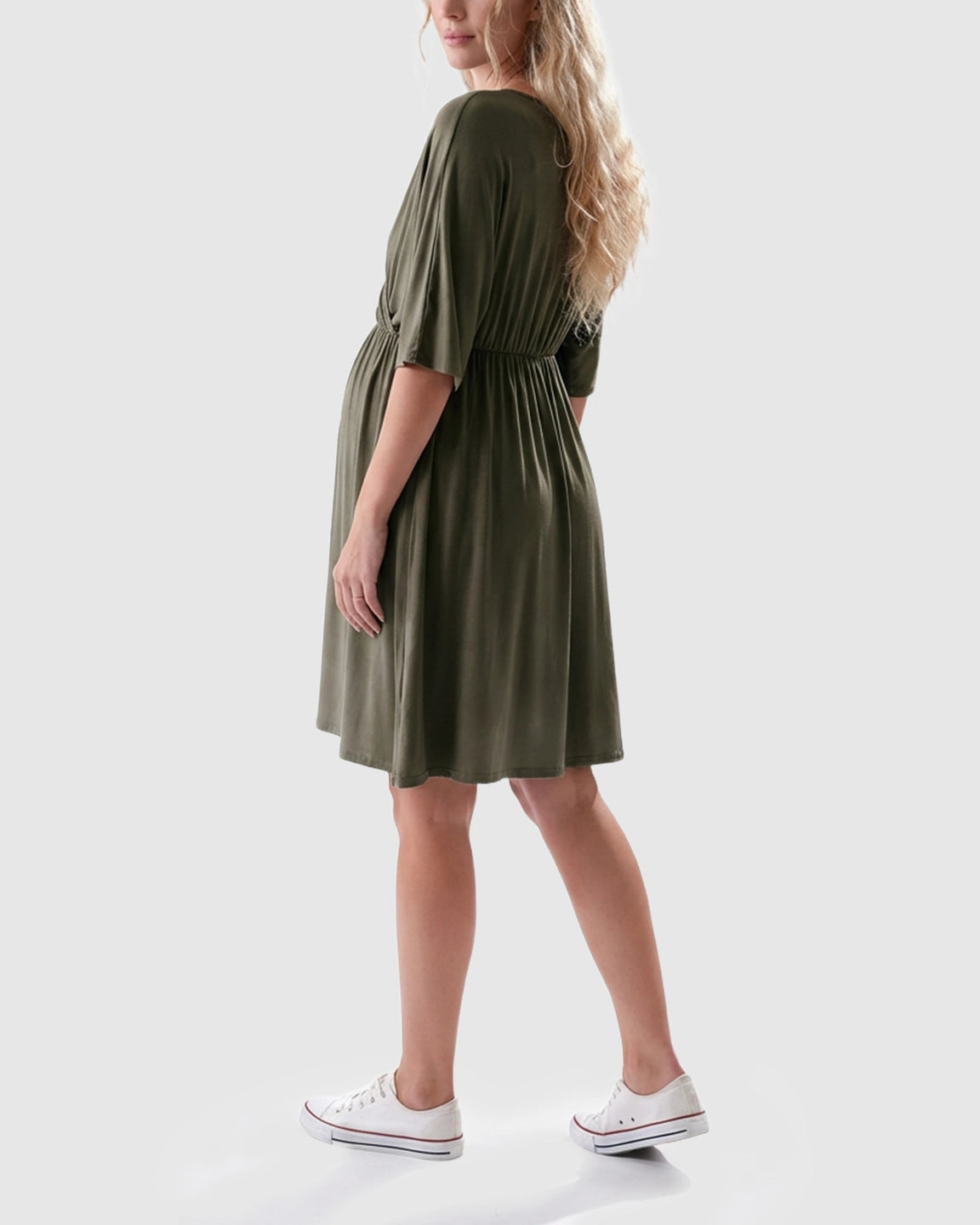 Cross-Front Romantic Style Maternity Midi Dress