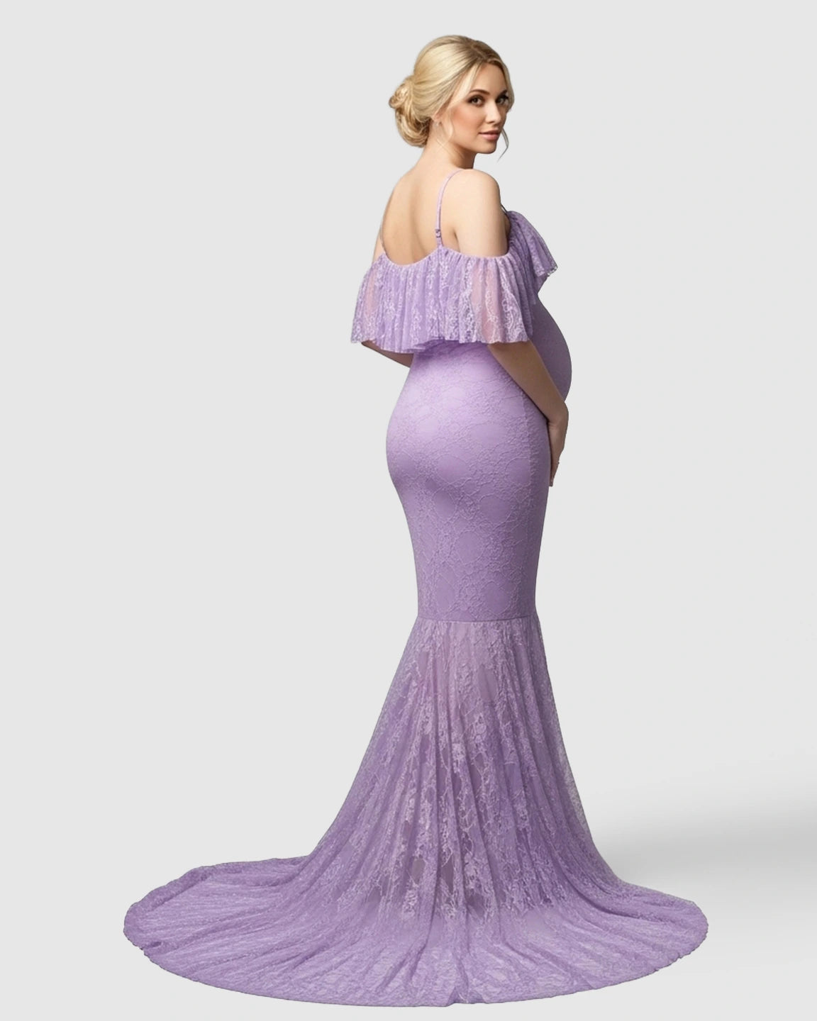 Off-Shoulder Lace Mermaid Maternity Gown