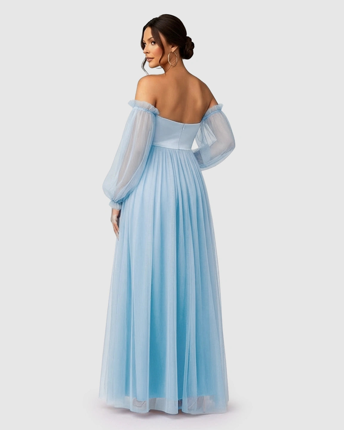 Off-Shoulder Mesh-Sleeve Maternity Gown
