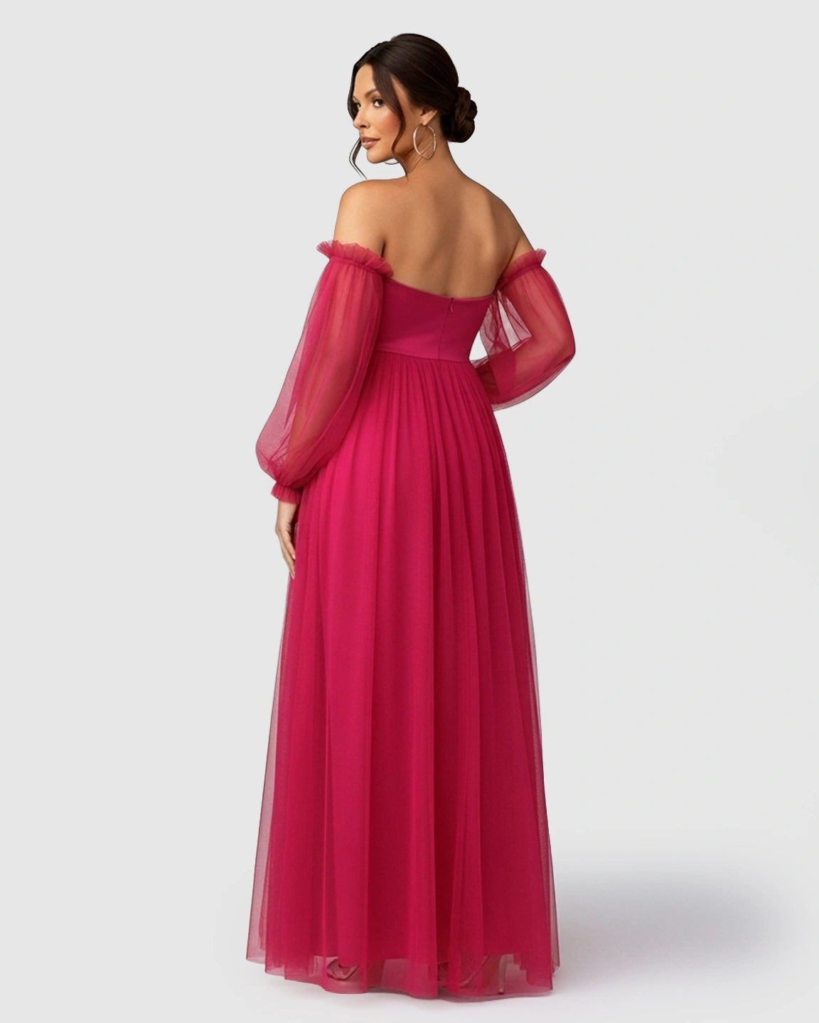 Off-Shoulder Mesh-Sleeve Maternity Gown