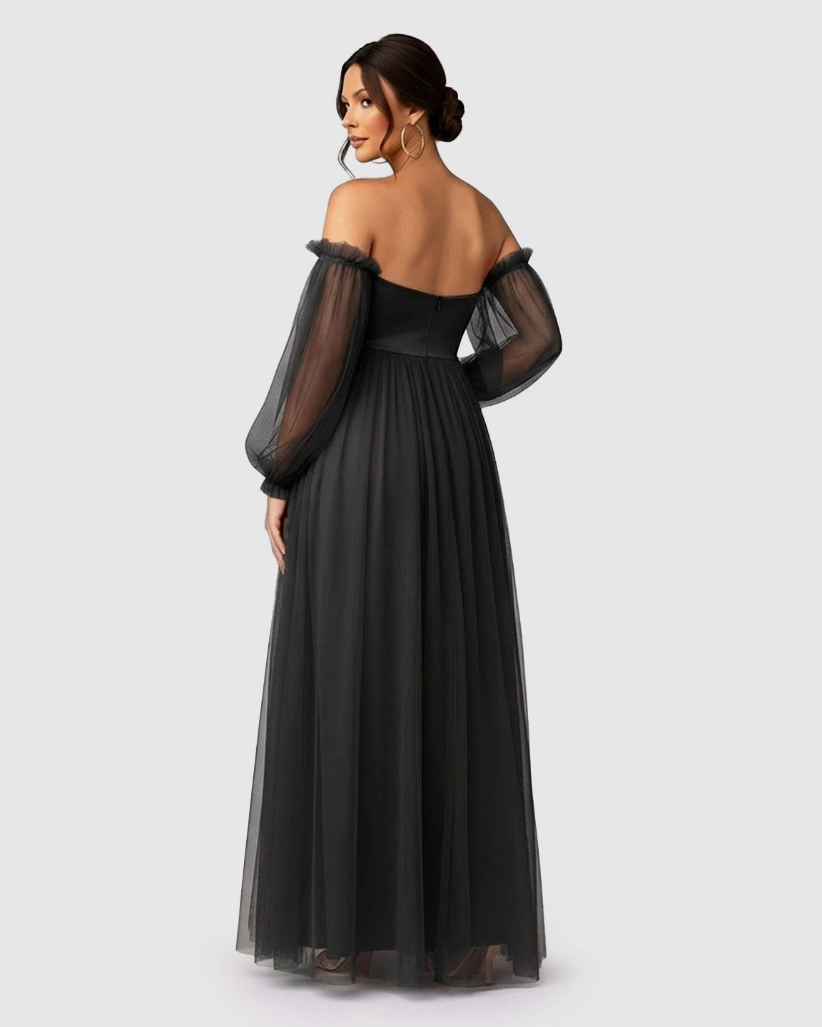 Off-Shoulder Mesh-Sleeve Maternity Gown