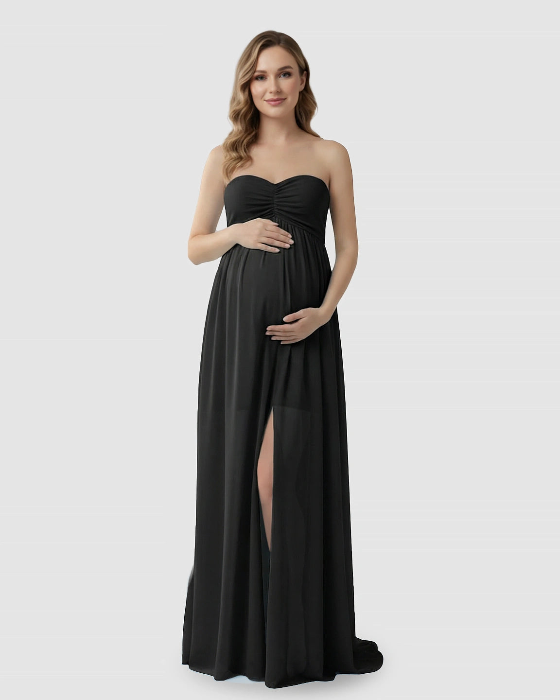 Strapless Chiffon Train Maternity Gown