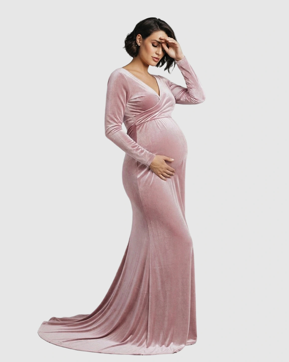 Off-Shoulder Velvet Maternity Gown