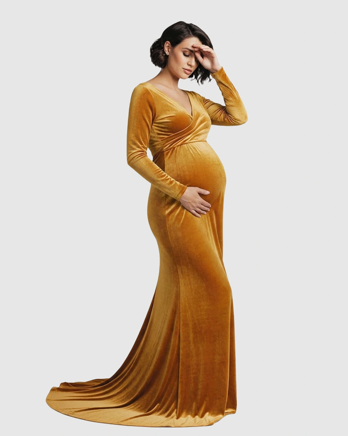 Off-Shoulder Velvet Maternity Gown
