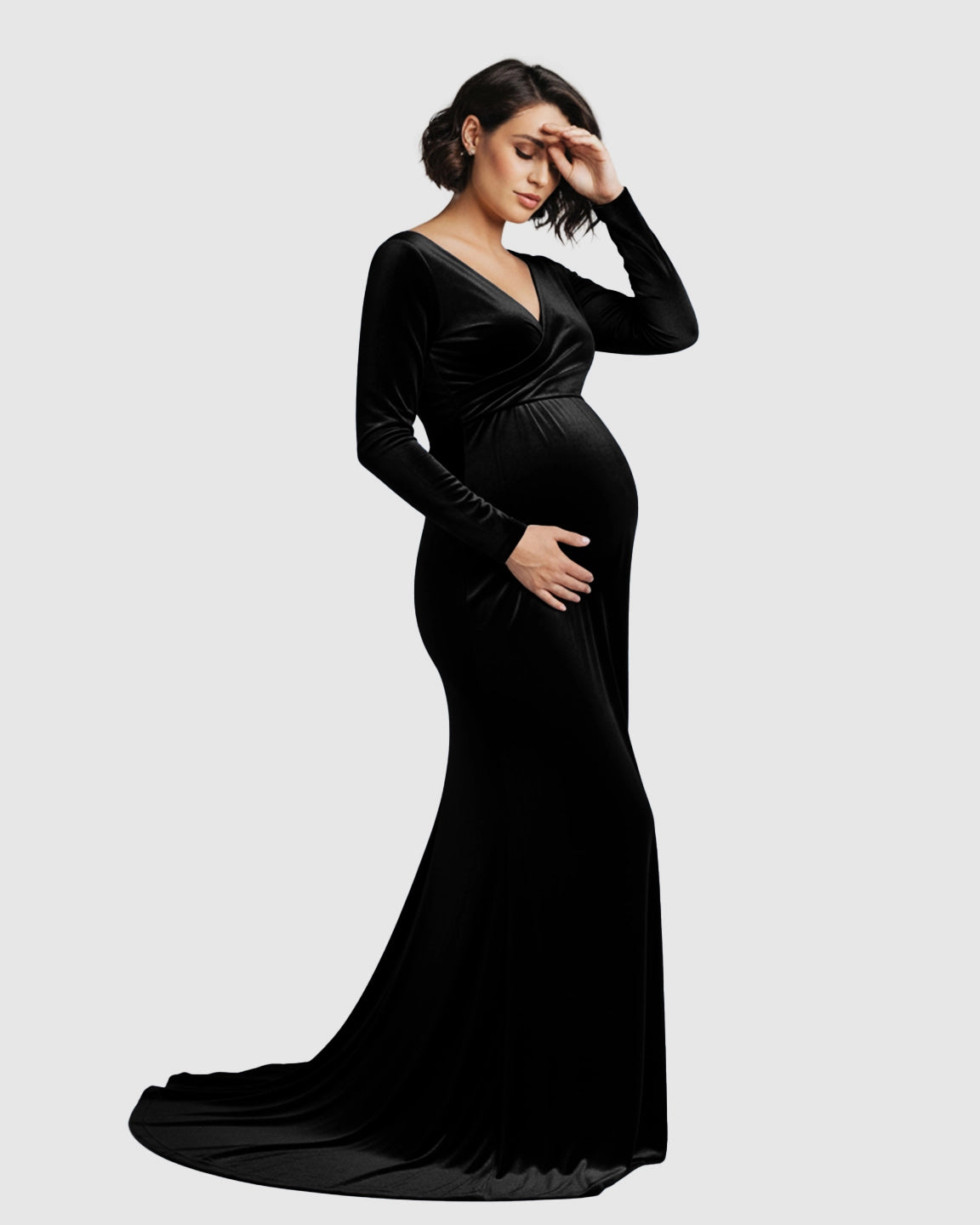 Off-Shoulder Velvet Maternity Gown