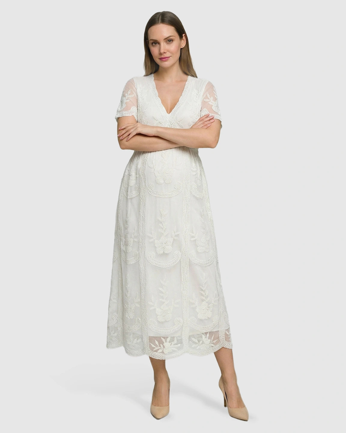 Lace Swing Maternity Midi Dress