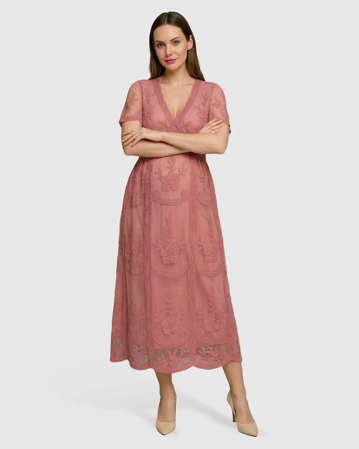 Lace Swing Maternity Midi Dress