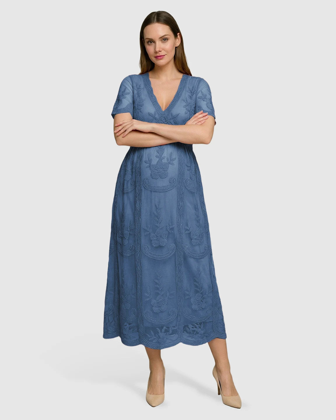 Lace Swing Maternity Midi Dress