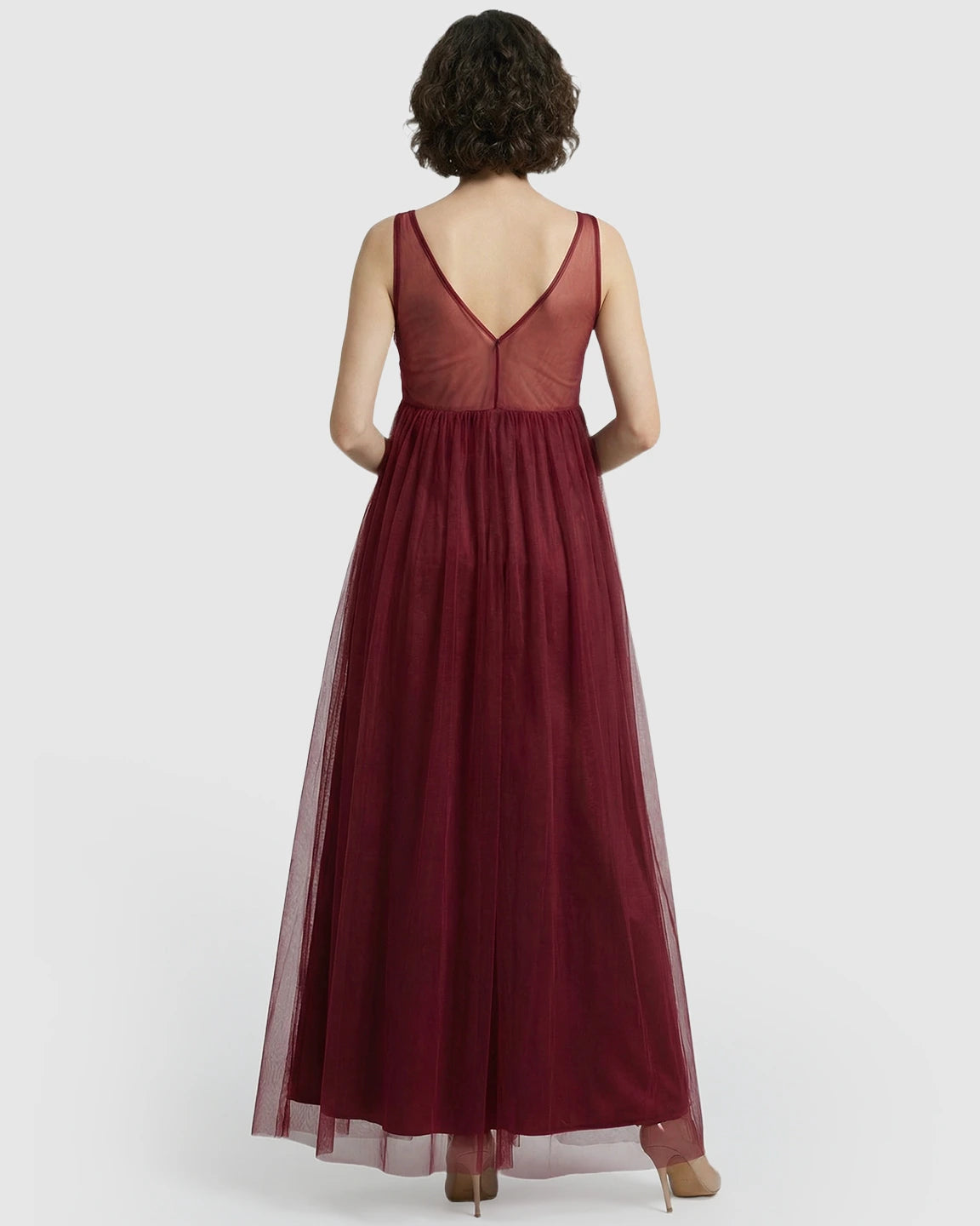 Lace-Trim Tulle Maternity Maxi Dress