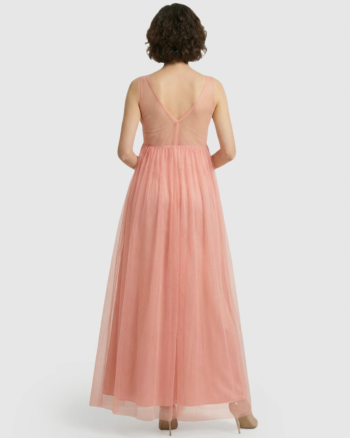 Lace-Trim Tulle Maternity Maxi Dress