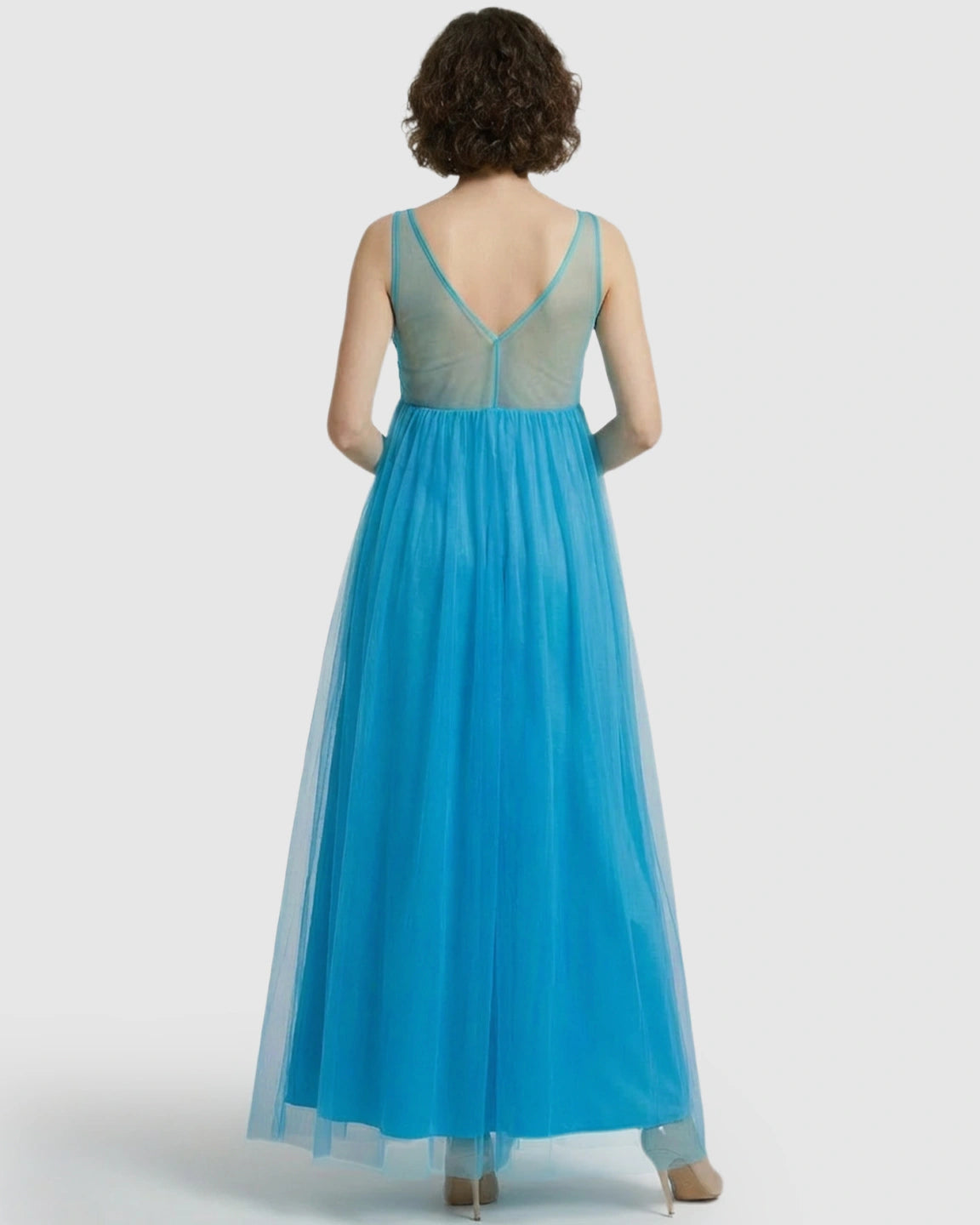 Lace-Trim Tulle Maternity Maxi Dress