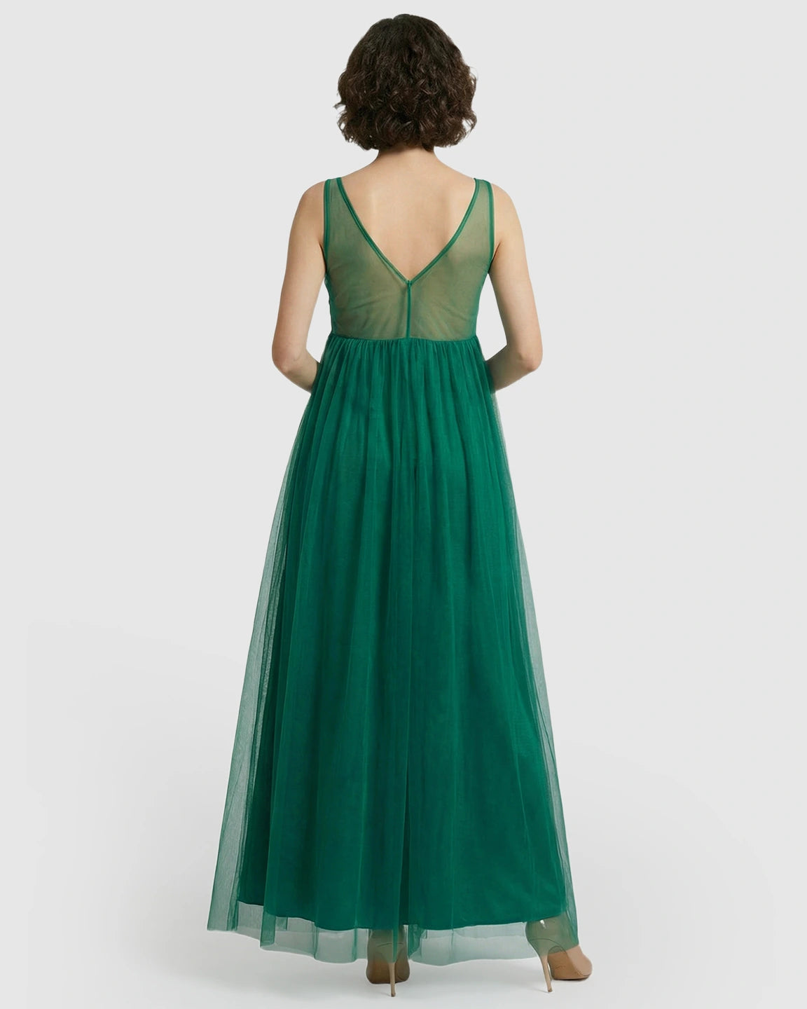 Lace-Trim Tulle Maternity Maxi Dress