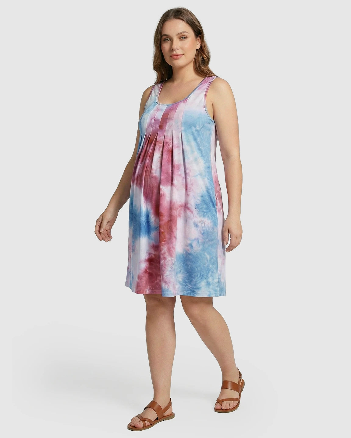 Sleeveless Tie-Dye A-Line Maternity Midi Dress