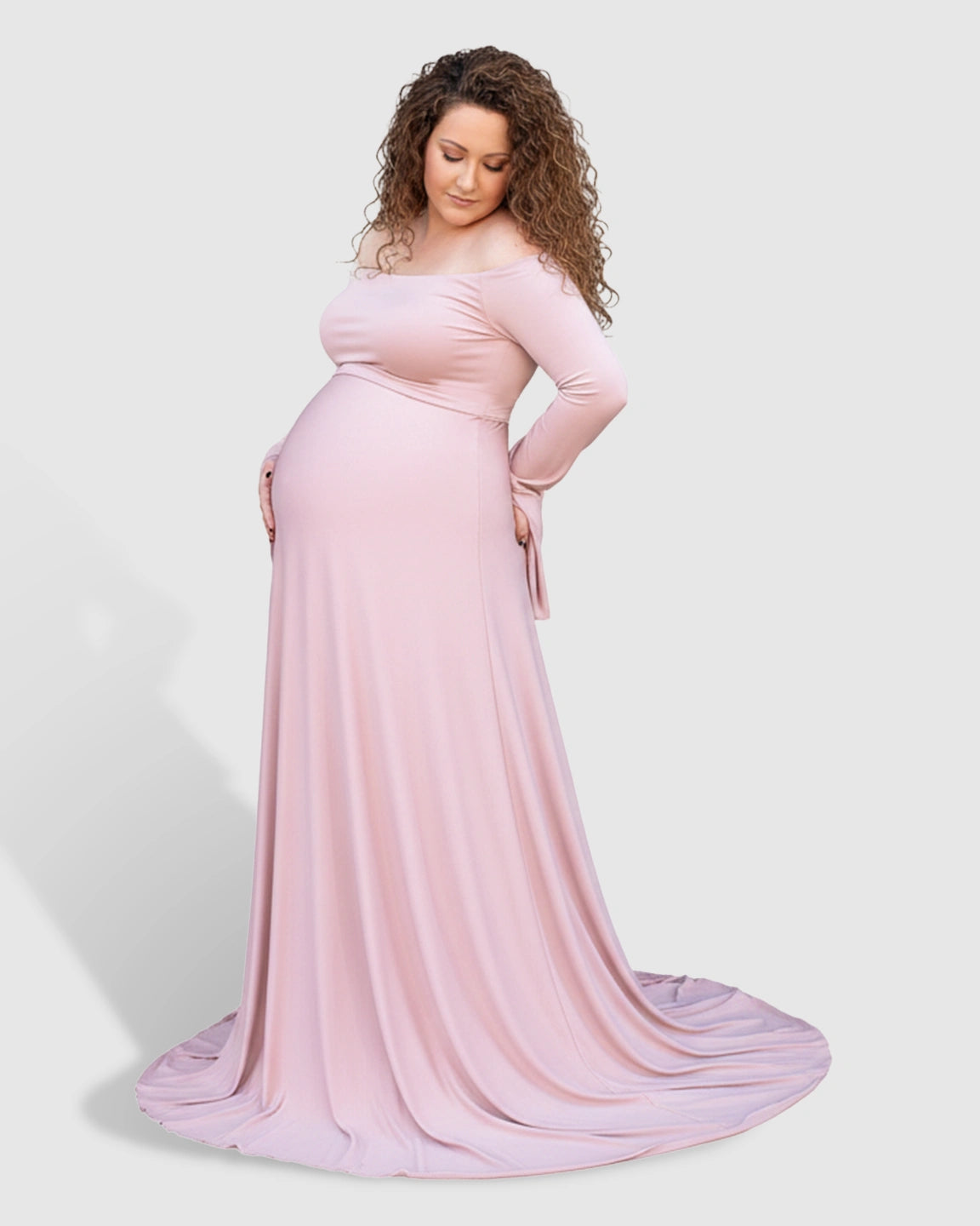 Off-Shoulder Bell Sleeve Boho Maternity Photoshoot Maxi Dress