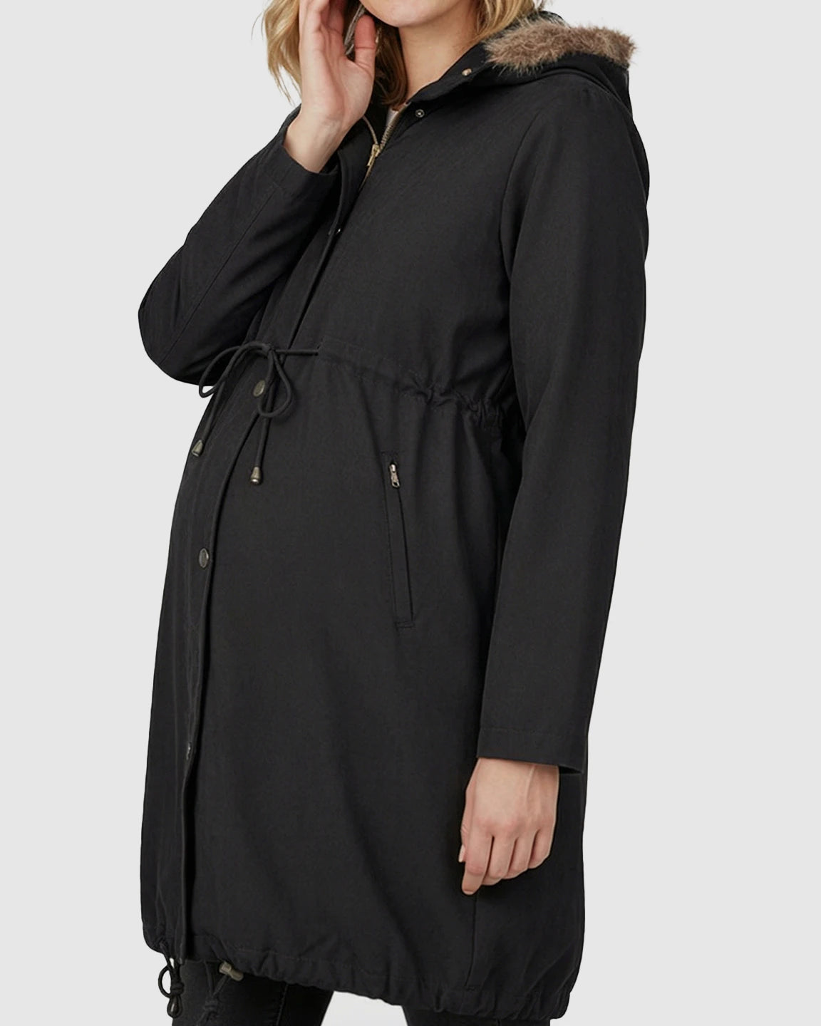 Fur Collar Hooded Long Maternity Jacket
