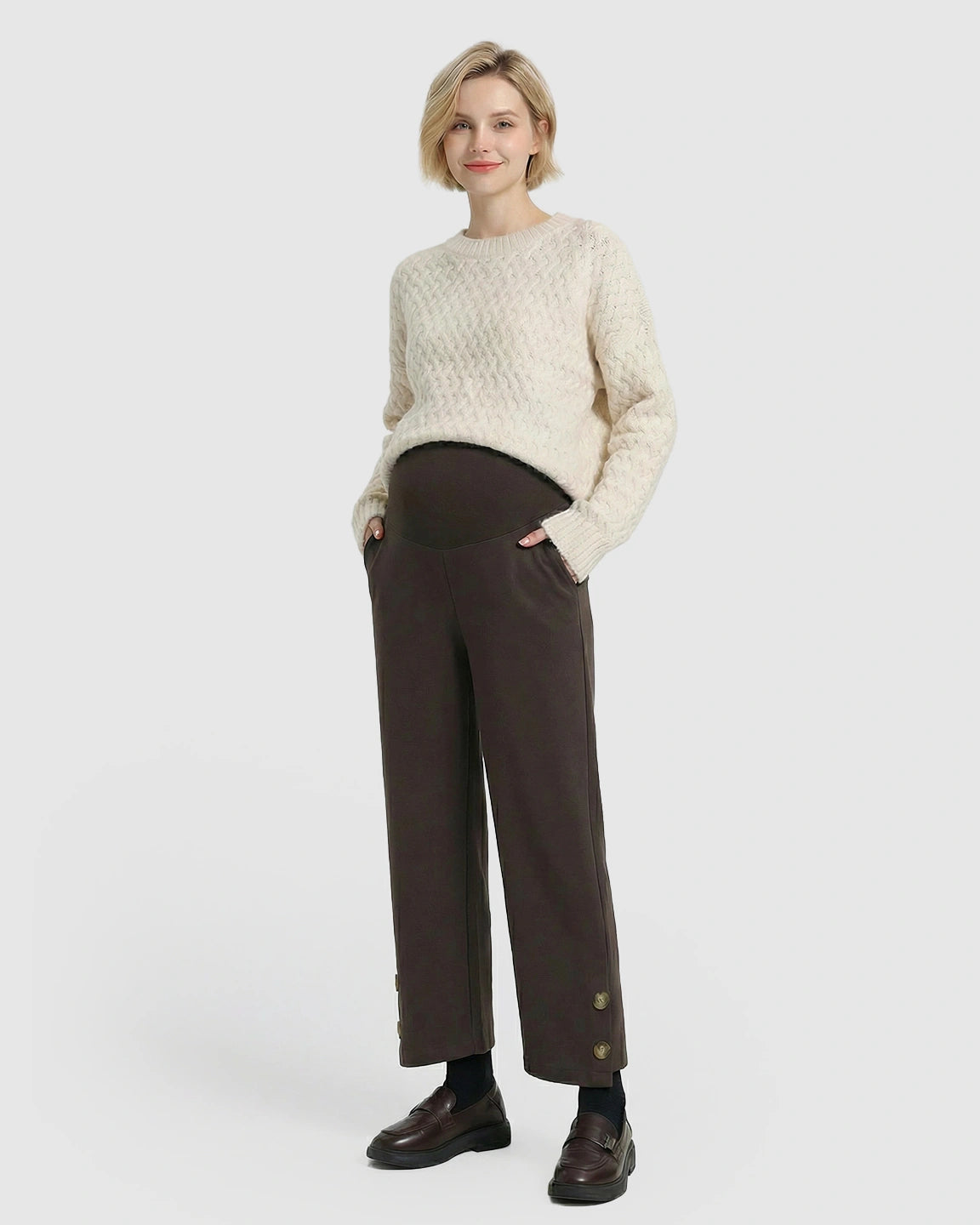 Button Detail Cropped Maternity Trousers