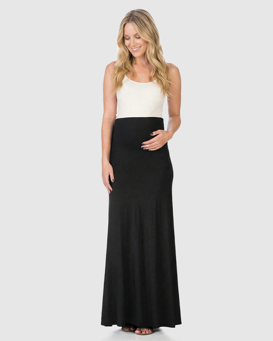 Full-Panel Waistband Flowing Maternity Maxi Skirt