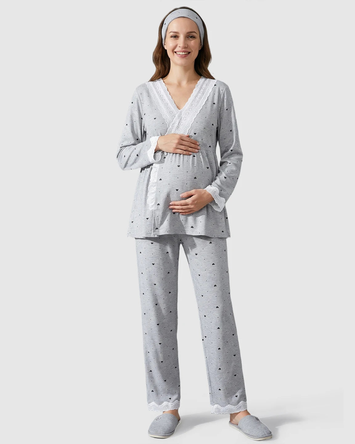 Lace V-Neck Cozy 3-Piece Maternity Nursing Lounge Set