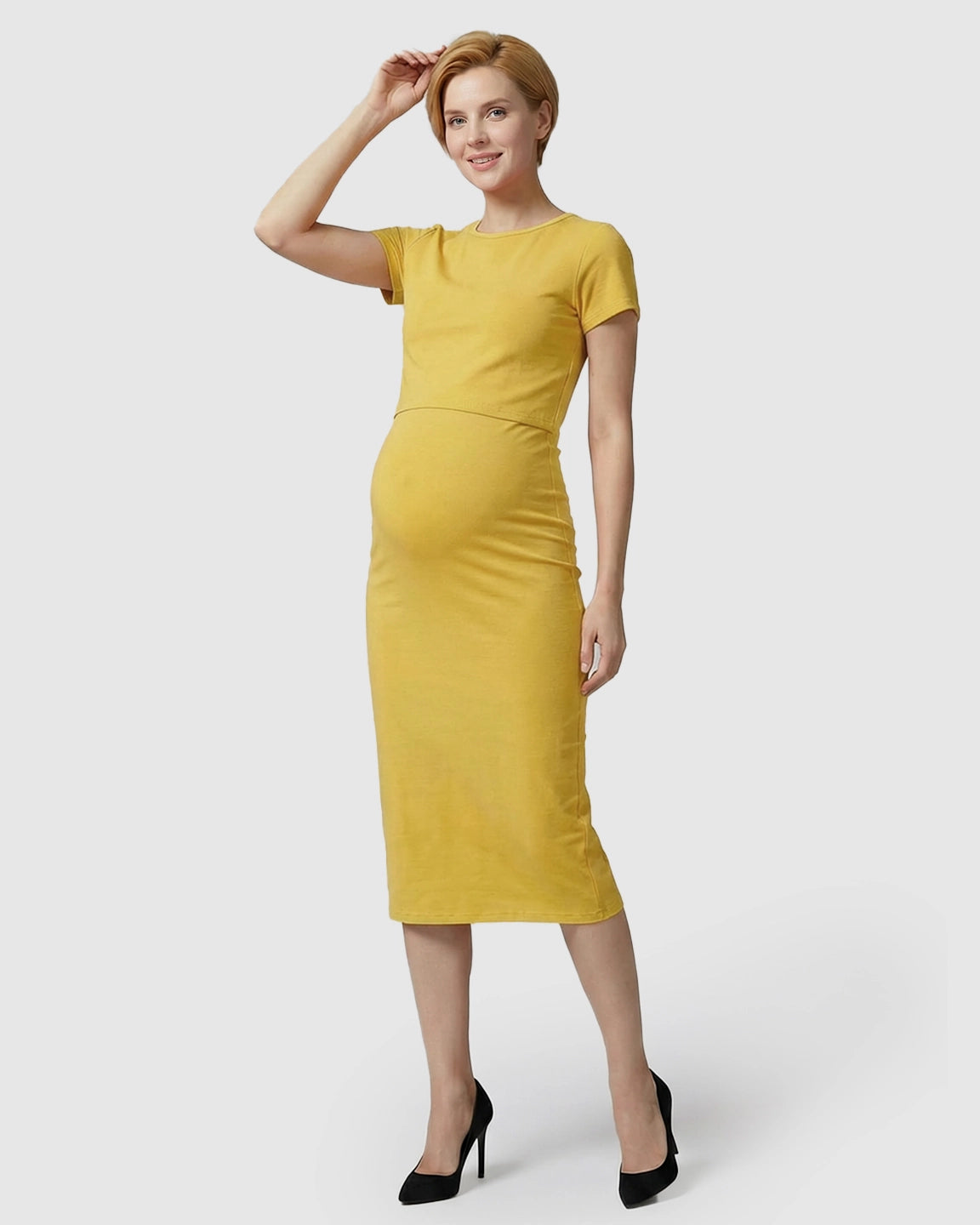 Lift-Up Nursing Access Pencil Skirt Maternity Midi Dress