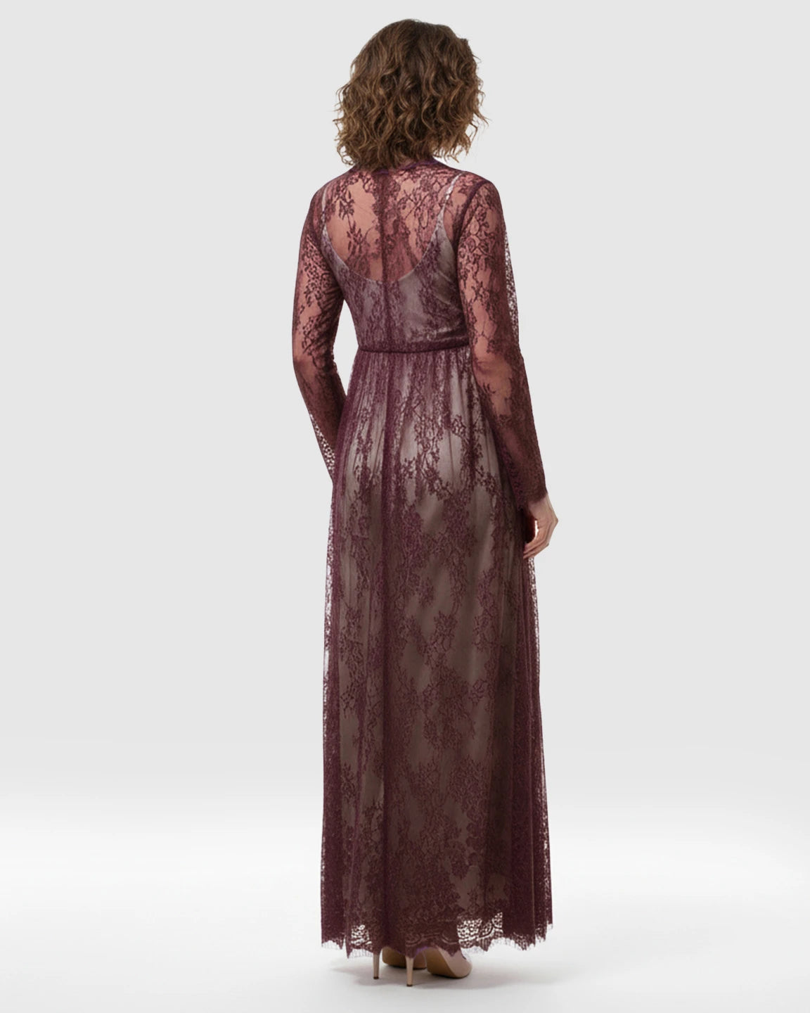 Sheer Floral Lace Empire Waist Maternity Maxi Dress